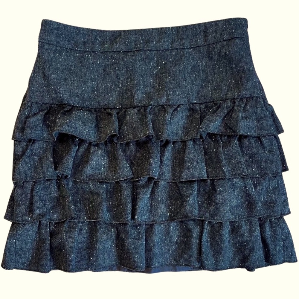 Ann Taylor Loft Gray Speckled Ruffled Layered Skirt Lined 2